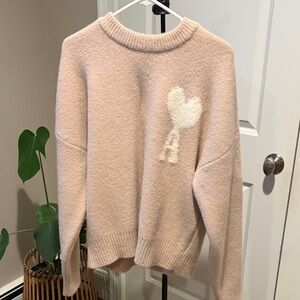 Ami Light Pink Sweater with Heart Motif